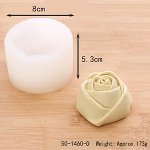 Close-up of rose flower silicone mold and finished candle with dimensions