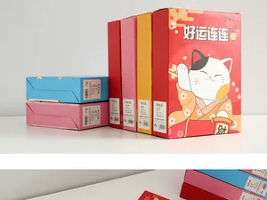 Detail view of colorful lucky cat gift boxes for children's stationery blind sets