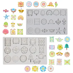 European Retro Relief Silicone Mold DIY Fondant Cake Decorating Tool Vintage Floral Scroll Starfish Pattern Chocolate Candy Resin Jewelry Crafting Mold