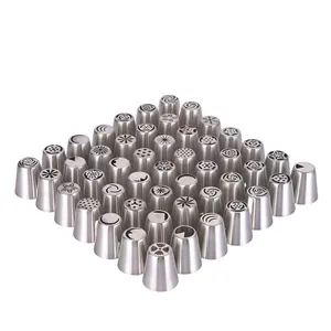 Professional stainless steel Russian piping tips set for elegant flower cake decorating.