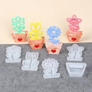 Detailed view of DIY silicone molds for sunflower and tulip resin flower pot ornaments