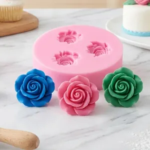 Stampo in silicone a 3 rose di alta qualità per la cottura del fondente e decorazioni.