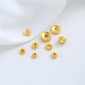 24K Verguld Messing Lotus Zes-Lettergrepige Mantra Afstandhouder Kralen Voor DIY Sieraden Maken Vintage Religieuze Stijl Boeddhistische Goud Accessoires