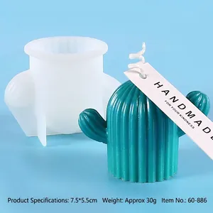 Close-up detail of a white silicone cactus mold alongside a teal candle finished product