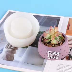 Silicone mold for DIY succulent pots and ashtrays shown with finished purple planter