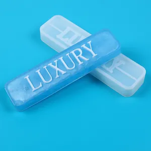 Rectangular silicone mold for DIY resin tag featuring embossed LUXURY text decoration