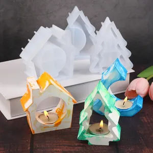 DIY Christmas Tree House Candle Holder Silicone Mold Resin Casting Mold For Christmas Ornament Plaster Cake Decoration