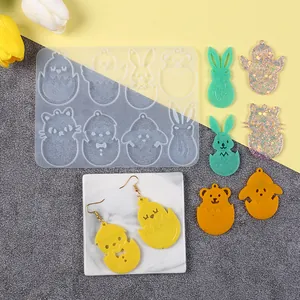 Stampo in silicone per orecchini fai da te in resina con forme di coniglio, gatto e pulcino