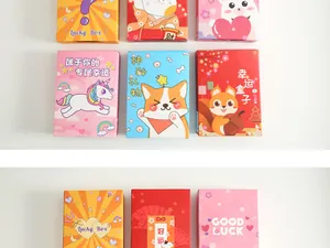 Colorful blind box stationery sets featuring cute animal designs and lucky box themes