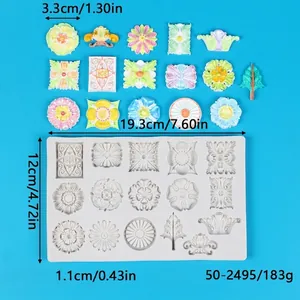 Vintage European floral silicone mold with precise dimensions and finished resin samples