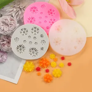 Detail of round daisy flower silicone molds with various cavity sizes for DIY crafts