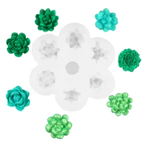 Vista de detalle del molde de silicona para suculentas de 7 cavidades con flores