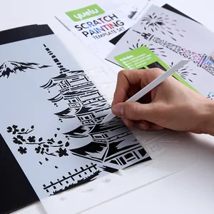 Set completo di stencil per pittura a graffio fai-da-te con pagoda giapponese e accessorio
