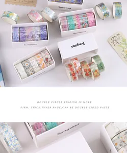 Detailed view of assorted floral PET washi tapes in Songdao gift boxes for DIY journaling.