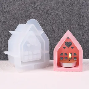 Molde de silicona con forma de casa para portavelas DIY y decoraciones de yeso