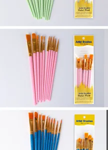 Premium 10-piece nylon artist brush set for acrylic watercolor and oil painting details.