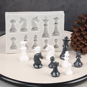 Detailed view of silicone mold for DIY resin international chess with finished pieces
