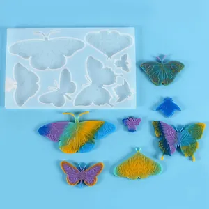 Vista dettagliata dello stampo in silicone a farfalla e insetti in resina colorati