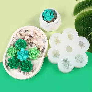 Molde de silicona para suculentas con varias cavidades y muestras de flores de resina