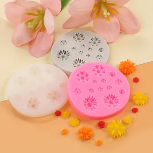 Detailed view of small daisy sunflower silicone molds with colorful flower samples