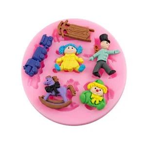 Cartoon toy theme silicone mold with colorful fondant figures for cake decoration