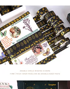 Gold foil washi tape and vintage sticker set for creative journaling