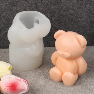 Detailed view of 3D sitting bear silicone mold for DIY aromatherapy candle and soap