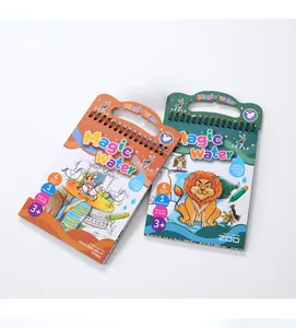 Pair of reusable magic water painting books with Zoo and Amusement Park themes