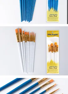 Detailed layout of professional nylon paint brush sets in blue and white finishes