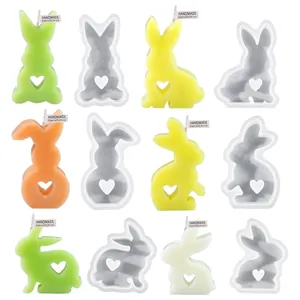 Easter bunny silicone mold set for heart shaped aromatherapy candles and plaster crafts