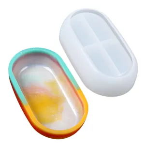 Stampo ovale in silicone per resina e fai-da-te con vassoio portaoggetti in resina colorata