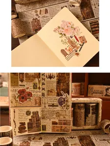 Vintage Washi-Tape-Set für Journaling mit eleganten Blumen- und Schreibschriftmustern