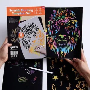 Set di stencil per pittura a graffio Yuelu A4 per bambini con disegni di leoni e animali