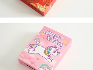 Detail view of a pink unicorn themed blind box stationery gift box for children