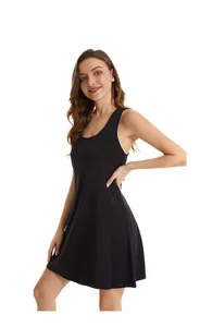 Classic sleeveless black tank dress with a flared A-line silhouette and soft stretch fabric