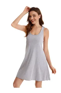 Detailed view of a grey sleeveless casual stretchy A-line dress for women in plus size