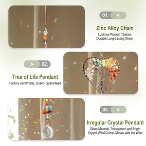 Heart tree of life crystal suncatcher for window garden home hanging decor ornament
