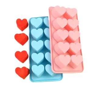 Flexible 10-cavity heart shaped silicone ice cube tray and chocolate mold for easy release