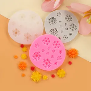 Set of multi-color daisy sunflower silicone molds with colorful finished resin flower samples