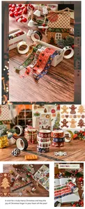 Close-up of 6-roll festive Christmas washi tape set for DIY journaling and decoration.