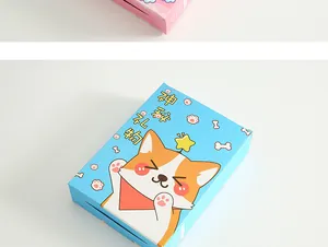 Close-up of a blue cartoon dog mystery gift box for children's stationery sets.