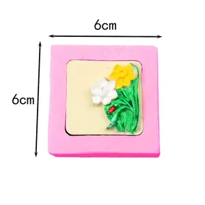 6cm square silicone mold for flower soap candle making with weight 104g