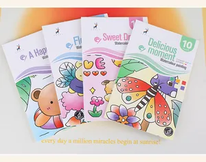 Set of 4 portable children's watercolor coloring books with built-in paint palettes
