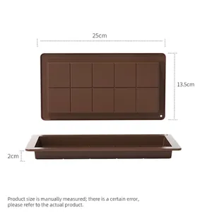 Professional brown 10-cavity rectangular silicone chocolate mold with 25cm x 13.5cm dimensions