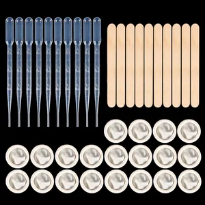Kit completo de herramientas para resina DIY con pipetas, palitos y dedales.