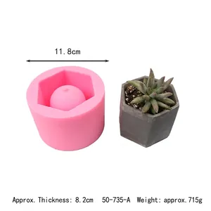 Vue détaillée d'un moule en silicone hexagonal avec pot en béton et dimensions