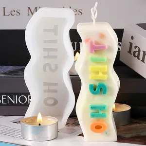 Wavy silicone candle mold with 3D colorful 'OH SHIT' slogan lettering