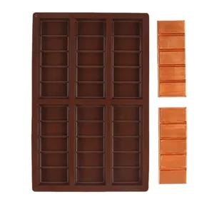 6-cavity rectangular chocolate bar silicone mold with finished sample bars on white