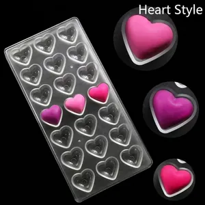 Transparent heart shaped PC hard plastic chocolate mold with 21 cavities for DIY candy
