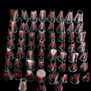 Macro view of various stainless steel piping tips styles and nozzle patterns